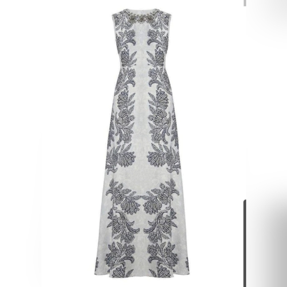 BCBGMAXAZRIA Chloey Sleeveless Printed Rhinestone Gown Embellished Collar Size 4 - Picture 12 of 15